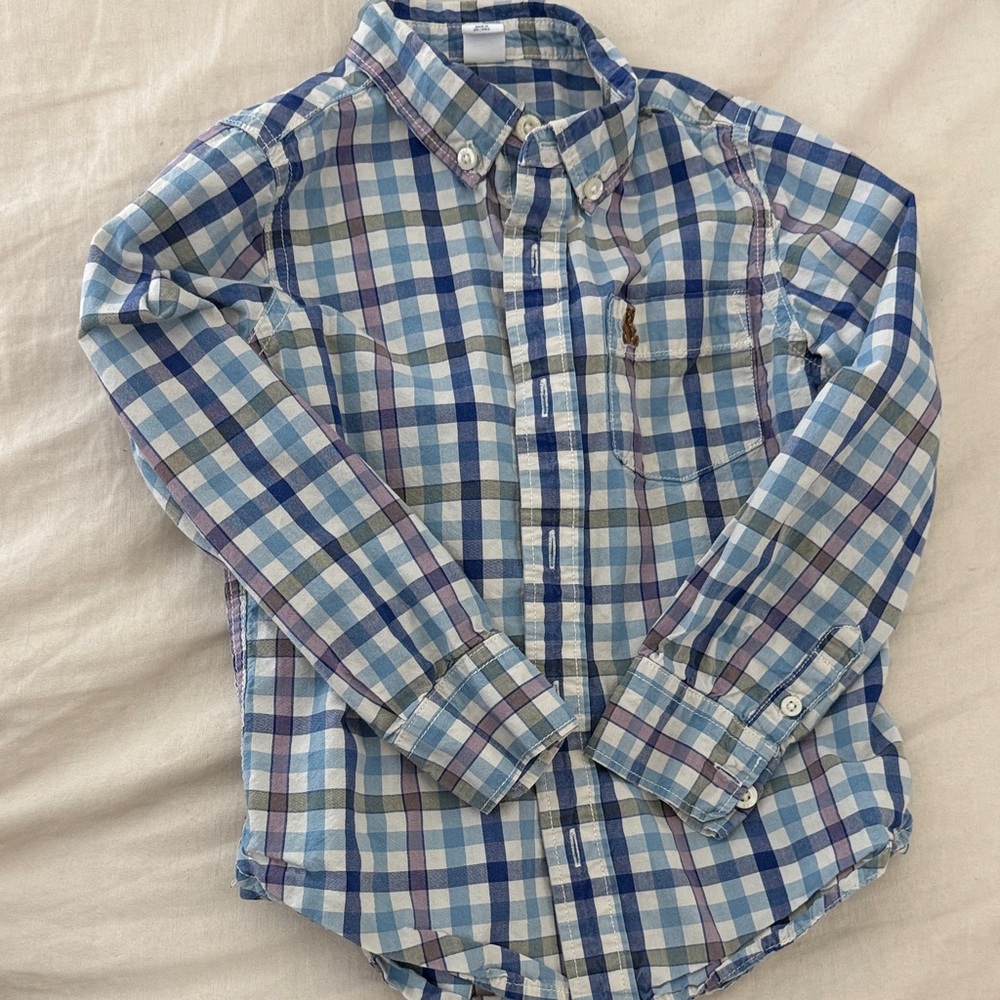 GAP kids Light Blue and Navy Plaid Button-Down Shirt